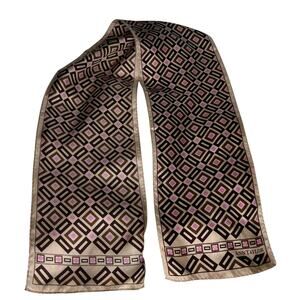 Vintage Ann Taylor Silk Scarf Geometric Brown Beige Pink New